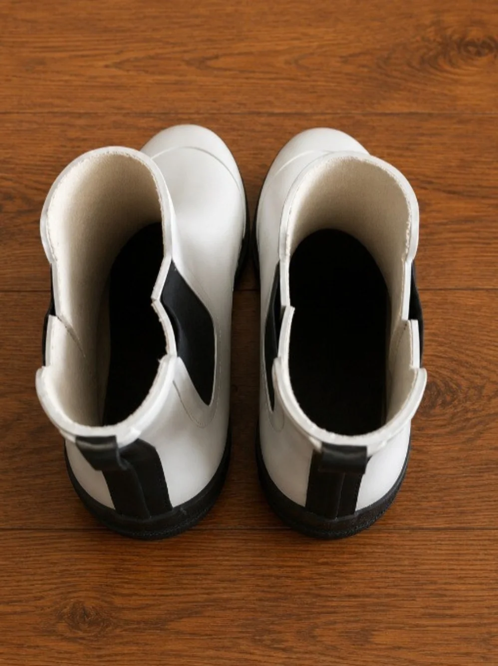J. Crew White Chelsea-Style Rain Booties with Black Panels
